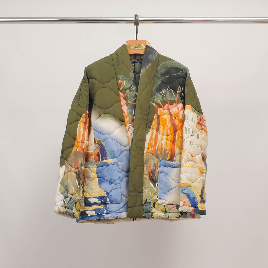 KD6180-22 Art Print Quilted Jacket