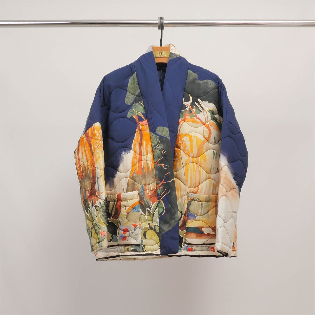 KD6180-22 Art Print Quilted Jacket