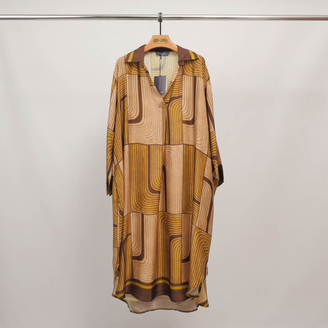 Loose-fitting printed dress with open neckline KD6120VS-29