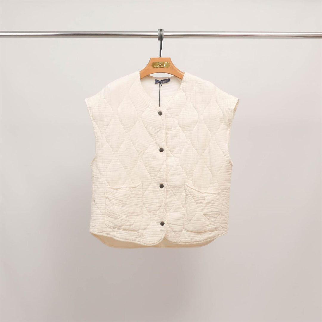 KD8651-3 Sleeveless Quilted Vest with Round Neck