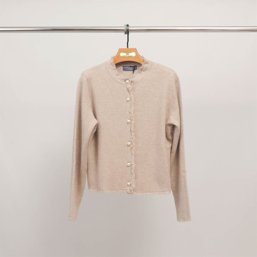 Round neck cardigan jacket with pearl buttons HY86060