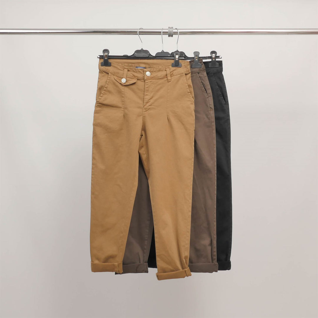 Pantalon carotte taille haute à revers CVA824159