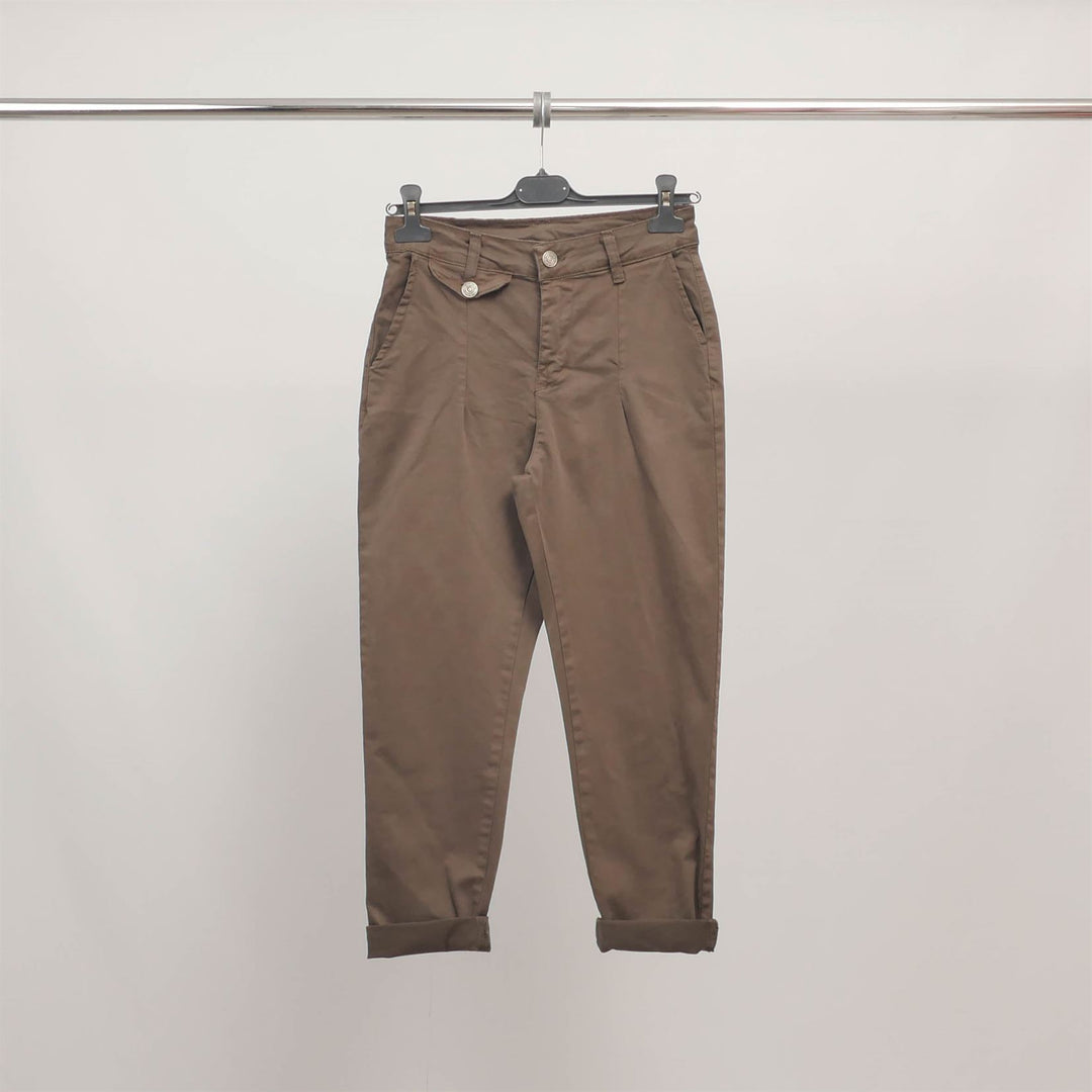 Pantalon carotte taille haute à revers CVA824159