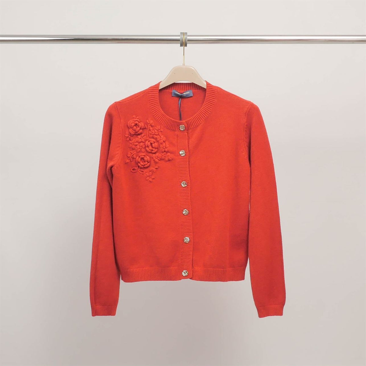 Embroidered floral cardigan with jeweled buttons dsy9509