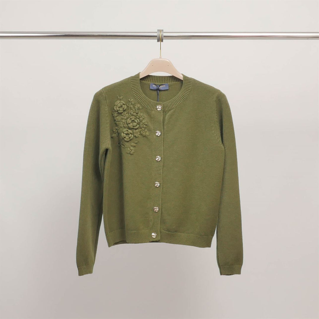 Embroidered floral cardigan with jeweled buttons DSY9509
