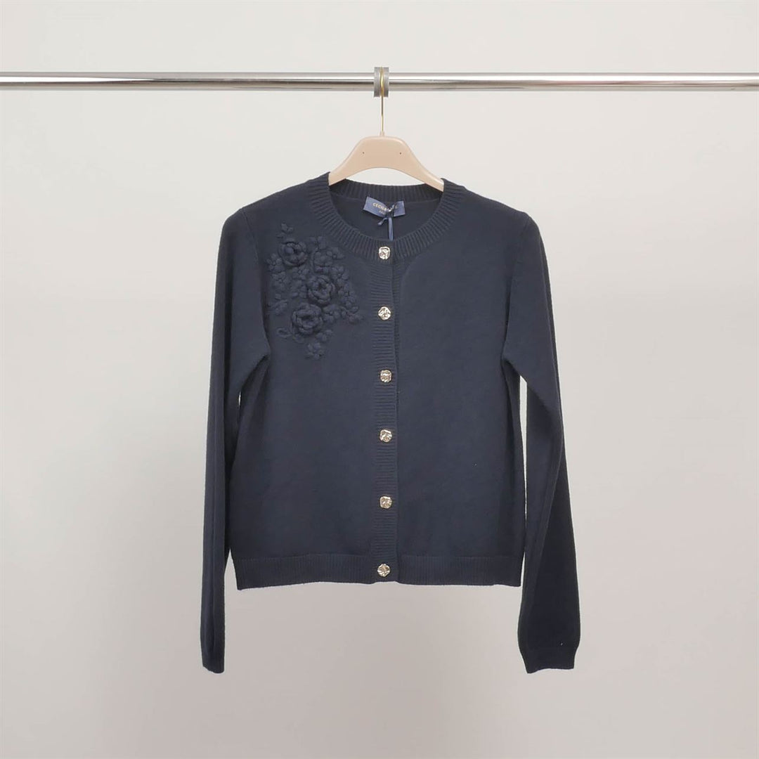 Embroidered floral cardigan with jeweled buttons DSY9509