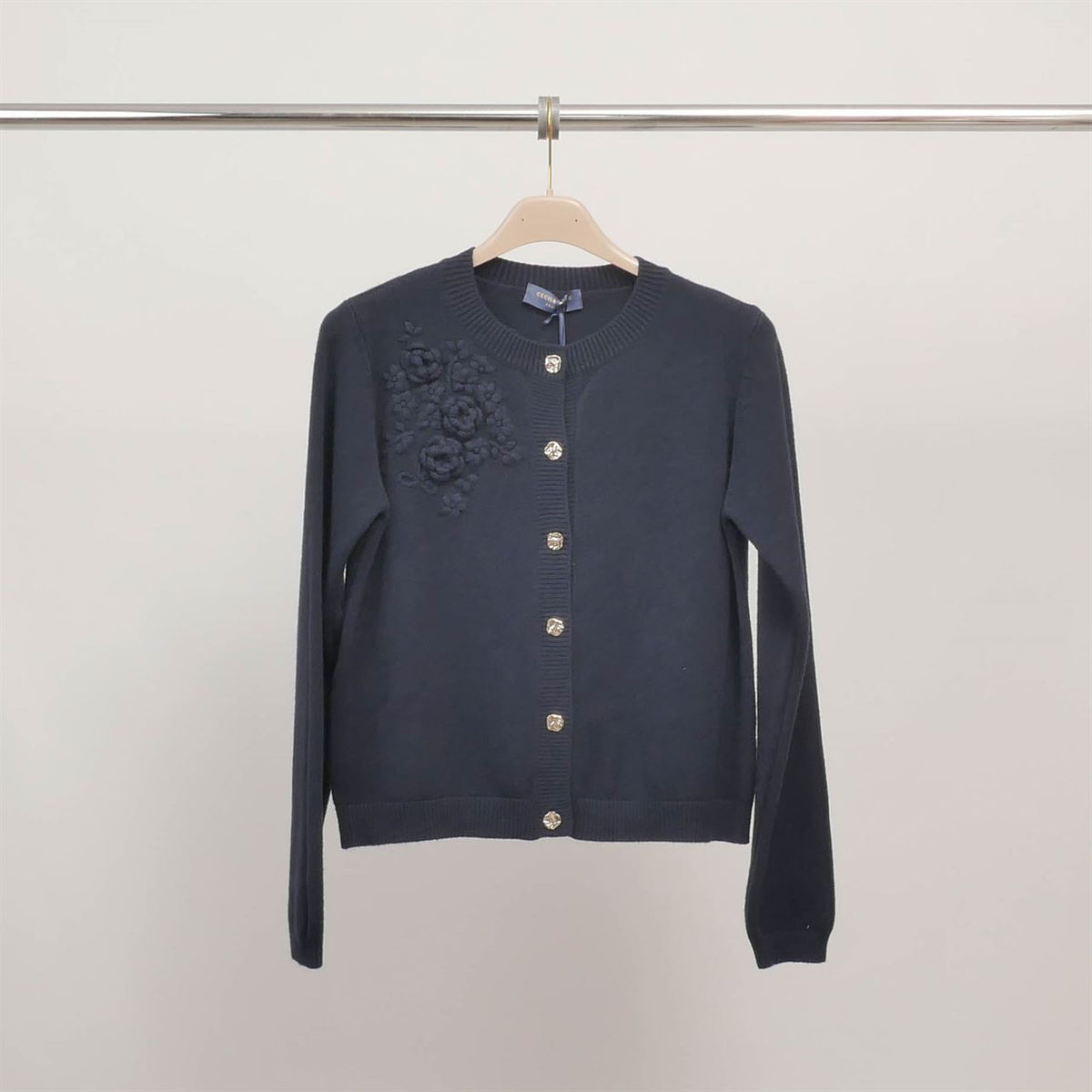 Embroidered floral cardigan with jeweled buttons dsy9509