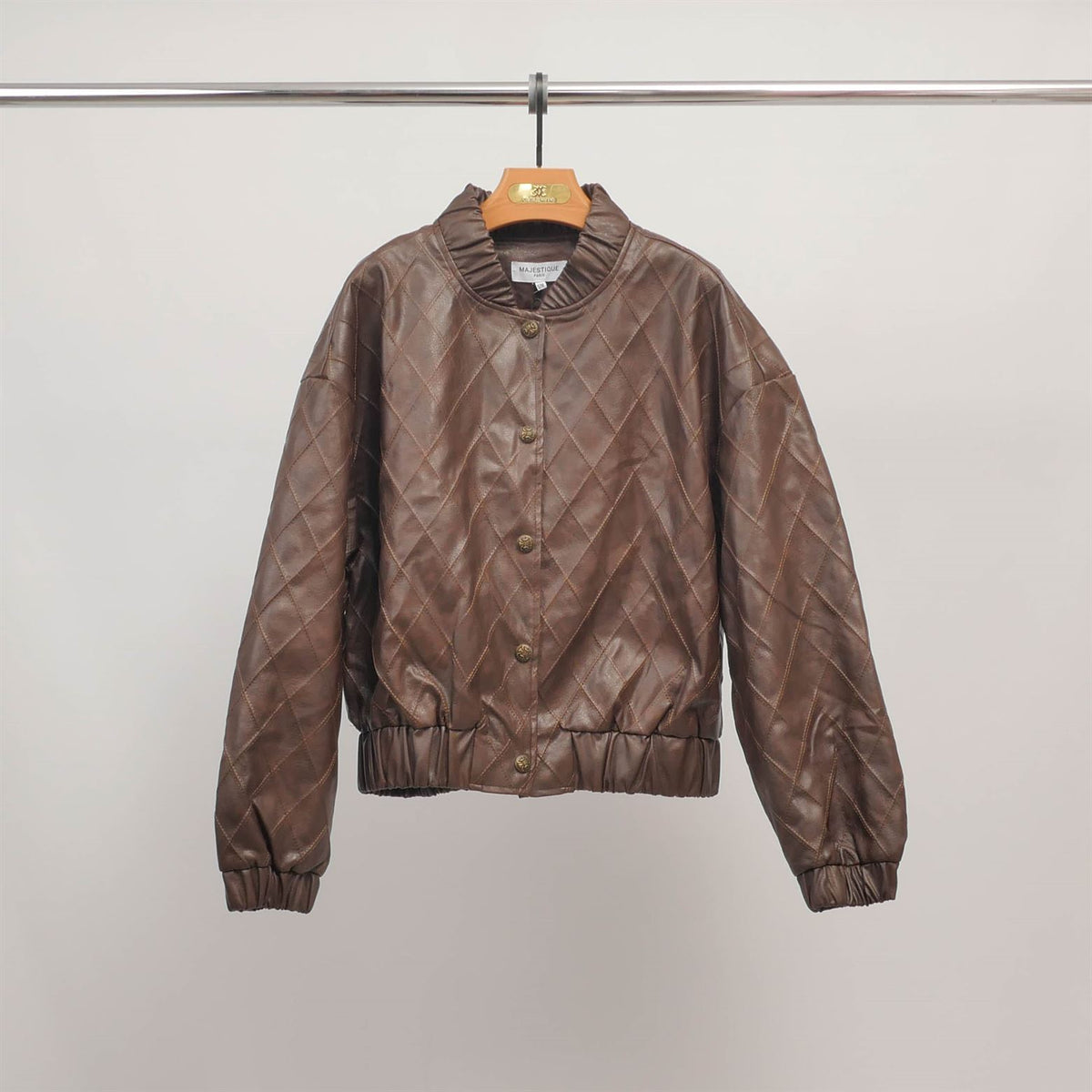 Veste matelassée en simili cuir chocolat mj264035