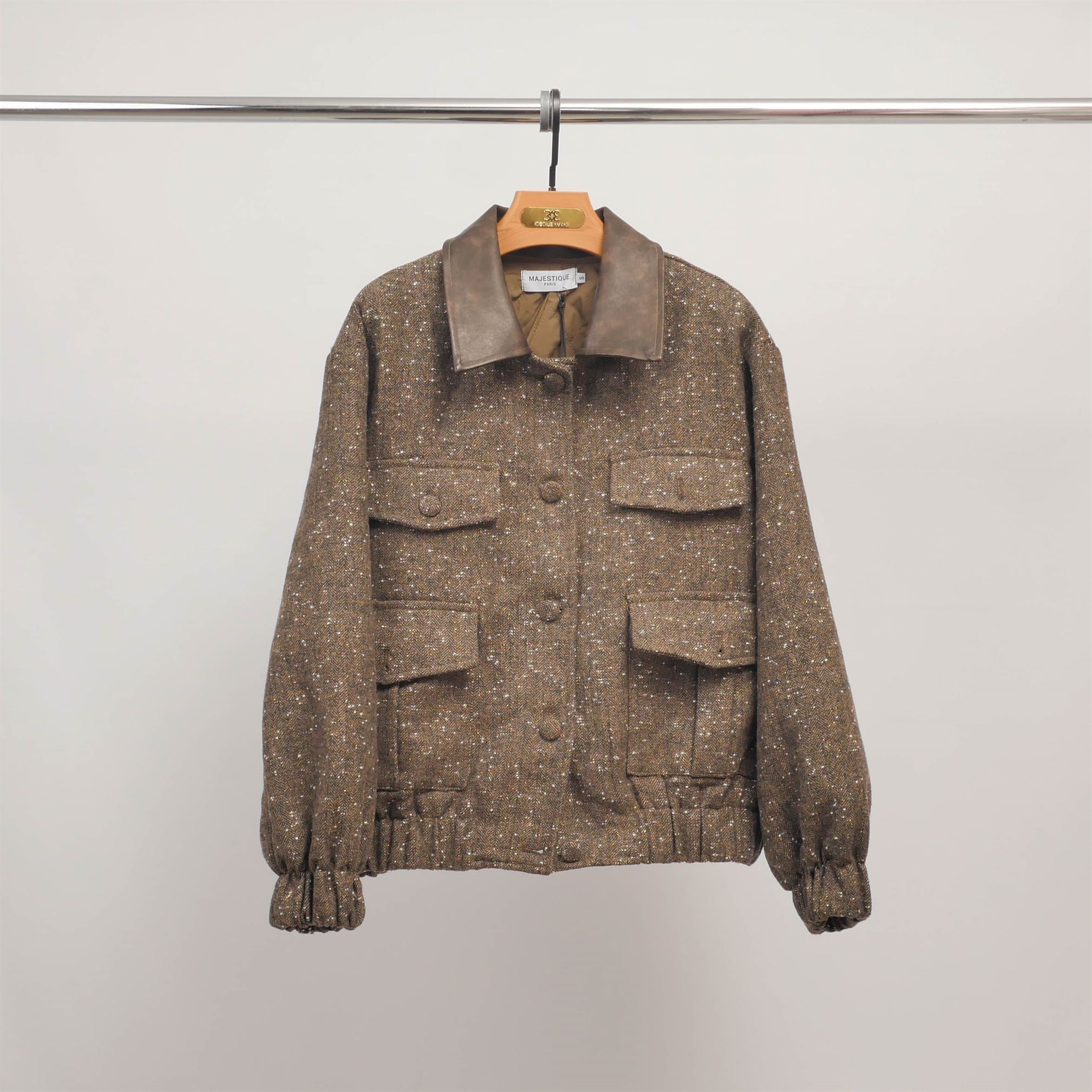 Veste courte en tweed col cuir MJ266385