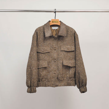 Veste courte en tweed col cuir MJ266385