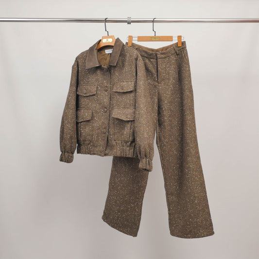 Veste courte en tweed col cuir MJ266385