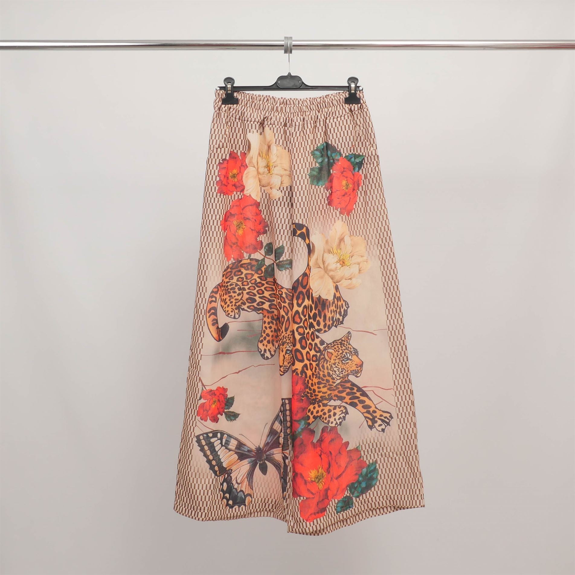 Pantalon fluide imprimé fantaisie en lin mélangé YCM22212