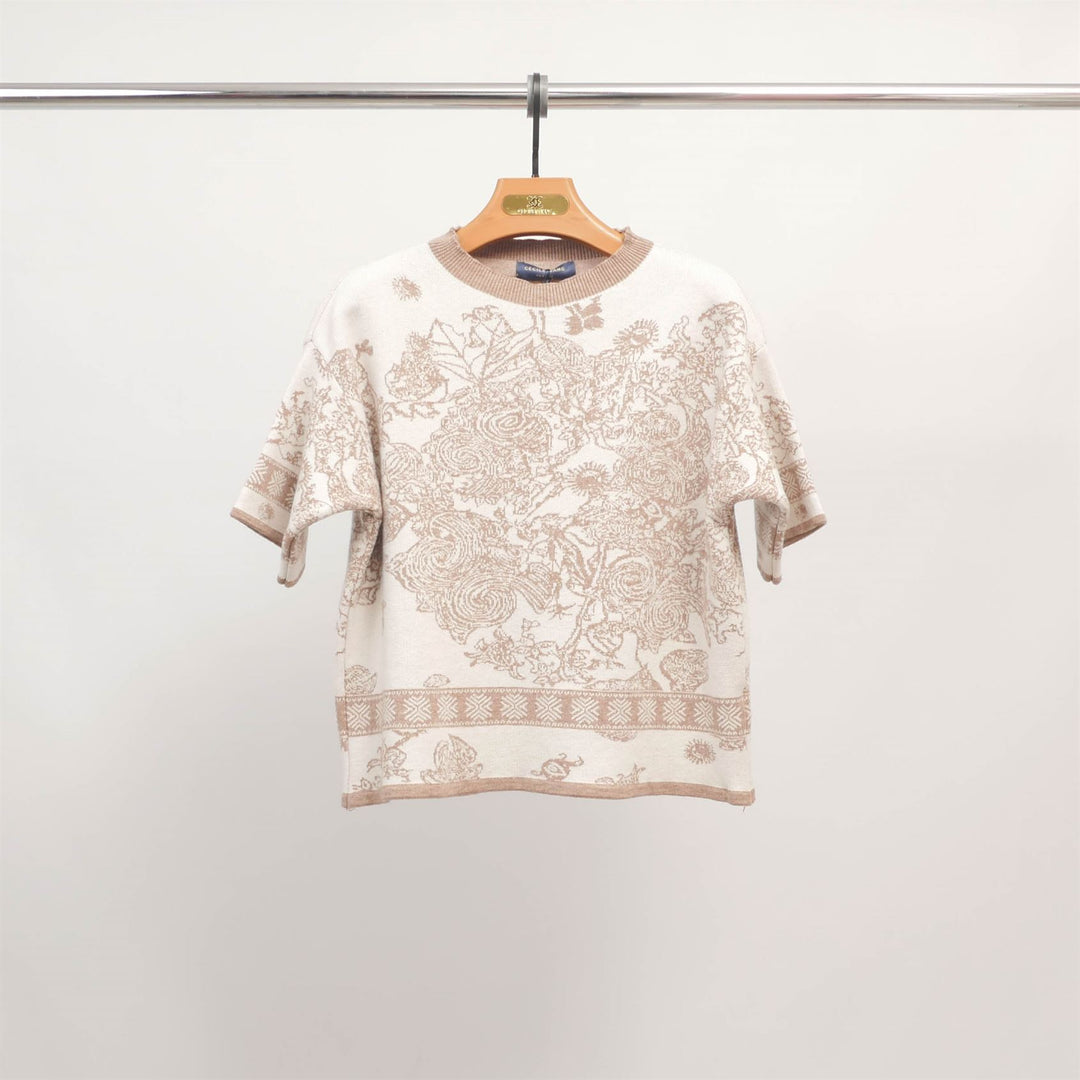 Short-sleeved floral print jacquard sweater MSJ76903