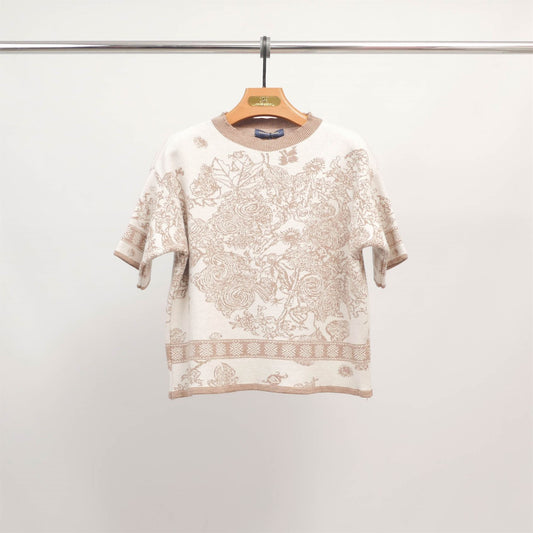 Pull jacquard imprimé floral manches courtes MSJ76903