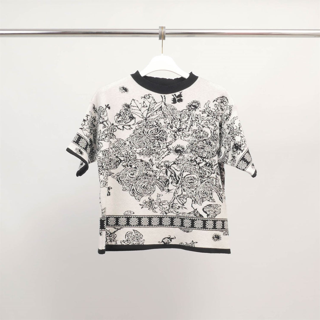 Short-sleeved floral print jacquard sweater MSJ76903