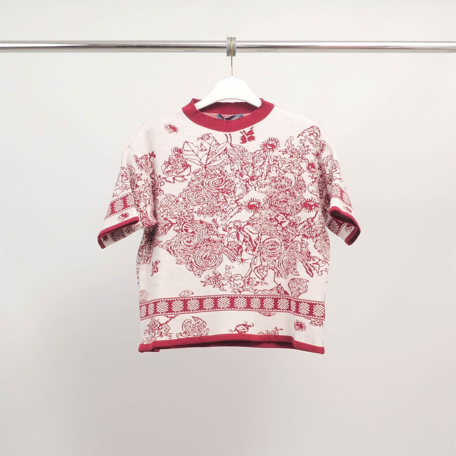 Pull jacquard imprimé floral manches courtes MSJ76903