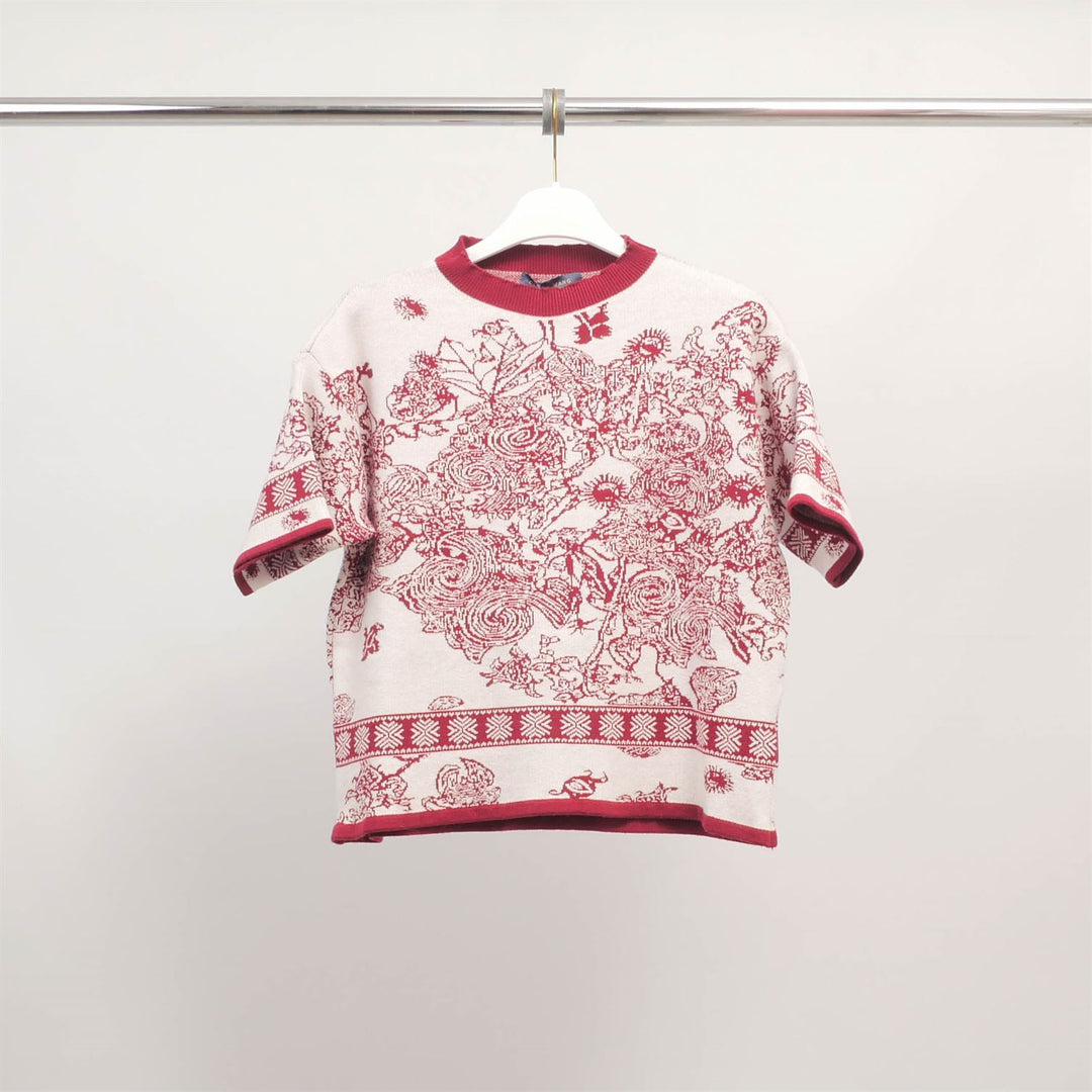 Short-sleeved floral print jacquard sweater MSJ76903