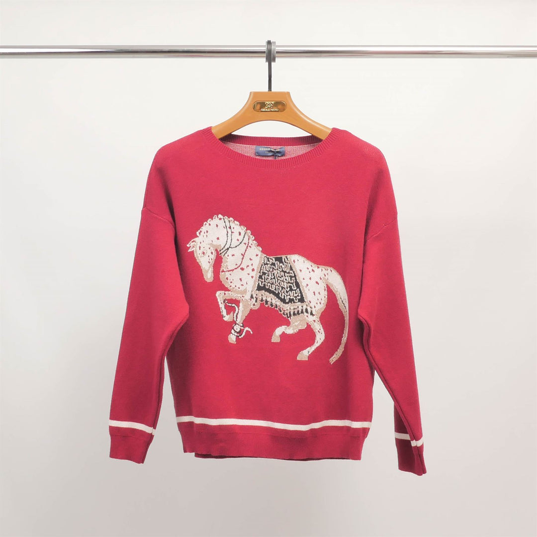 Round neck embroidered horse sweater MSJ76915