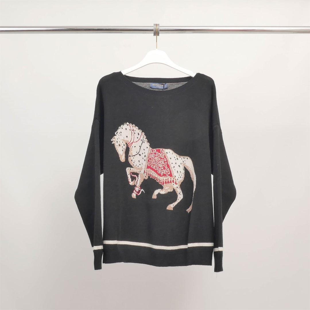 Round neck embroidered horse sweater MSJ76915