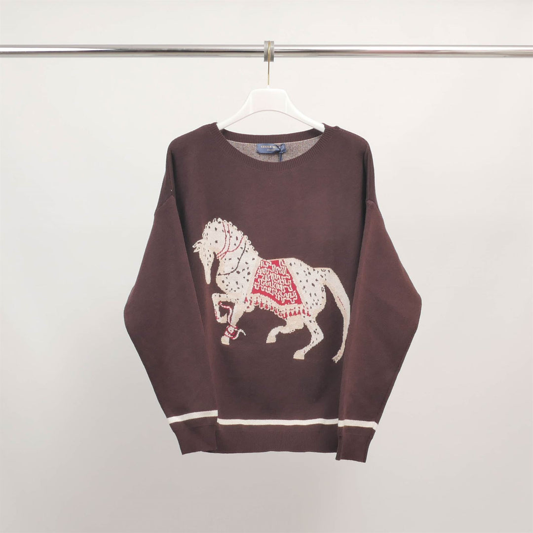 Round neck embroidered horse sweater MSJ76915