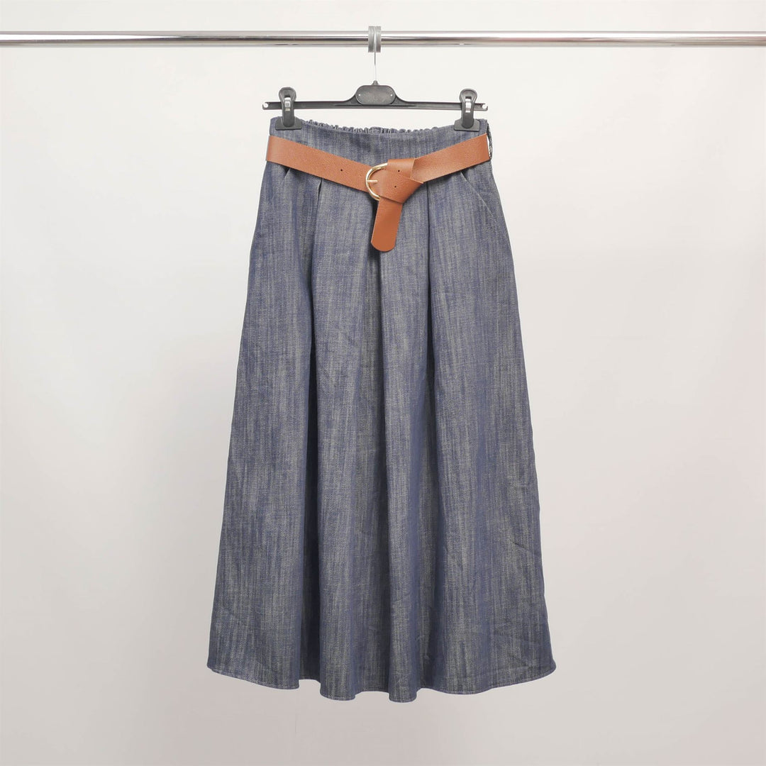 Long cotton denim skirt with belt TDM52123J 