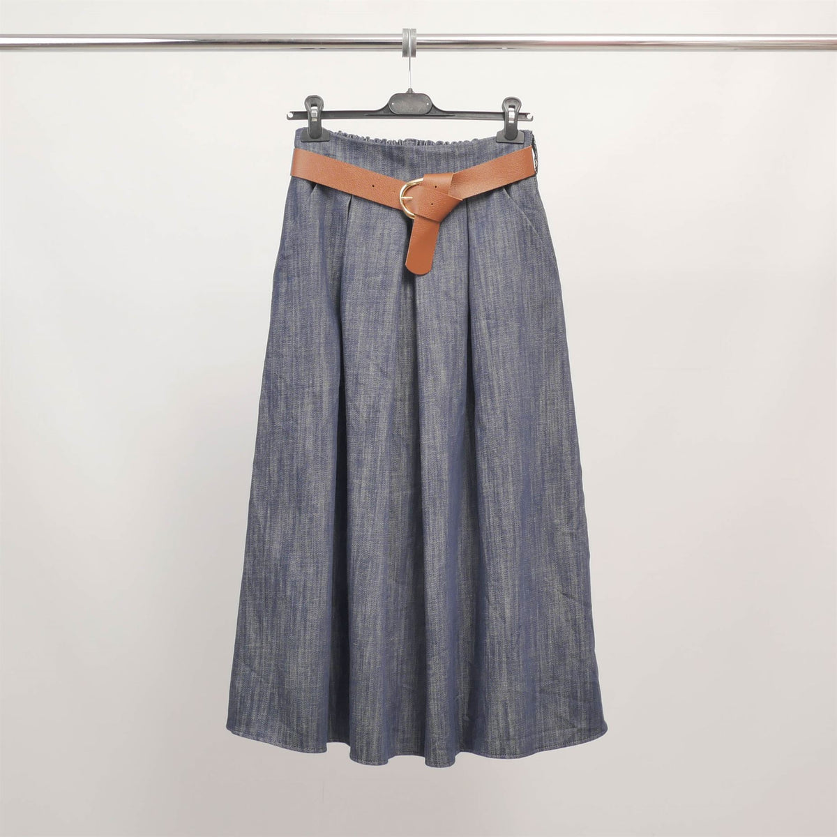 Long cotton denim skirt with belt tdm52123j 