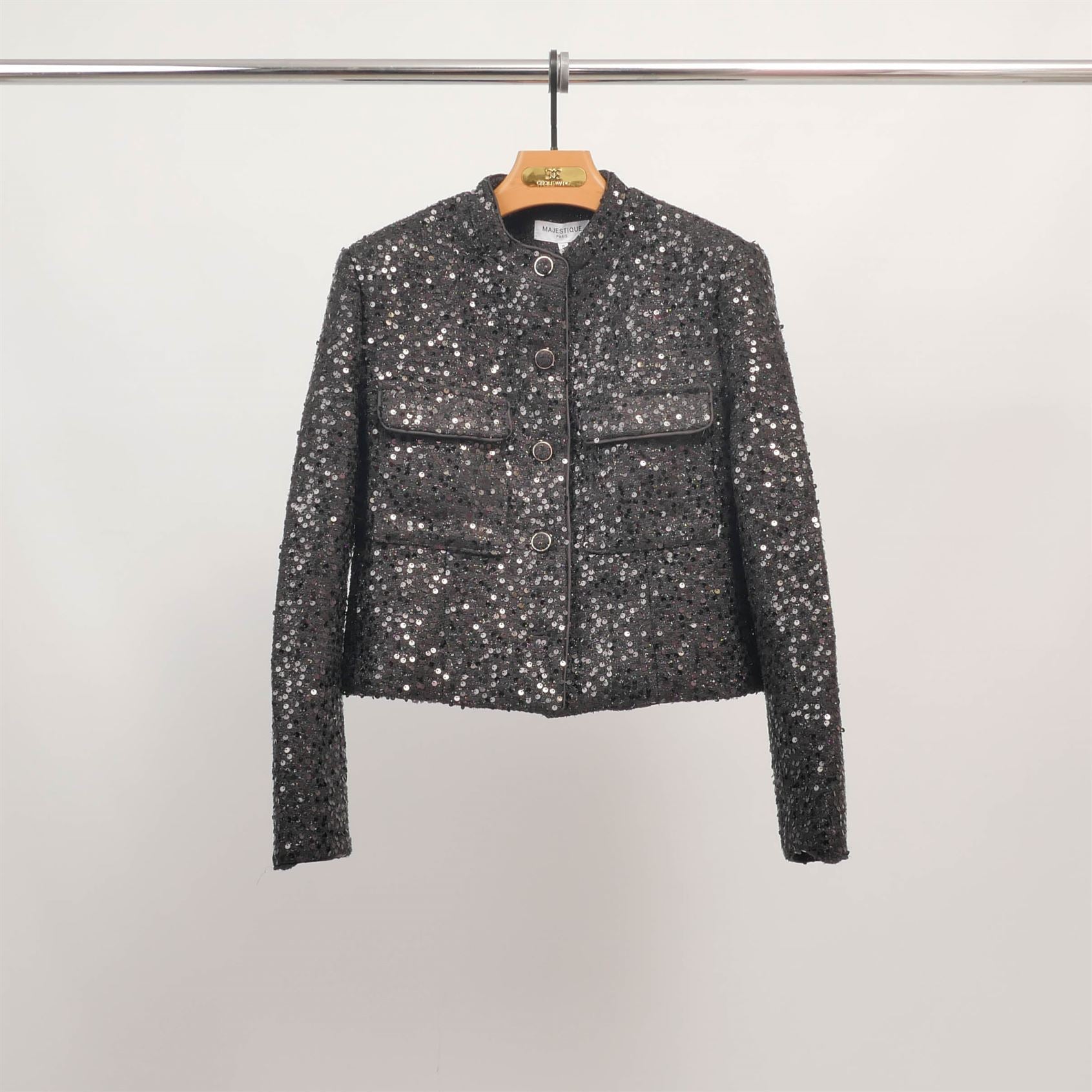 Veste courte en sequins à col officier MJ264077