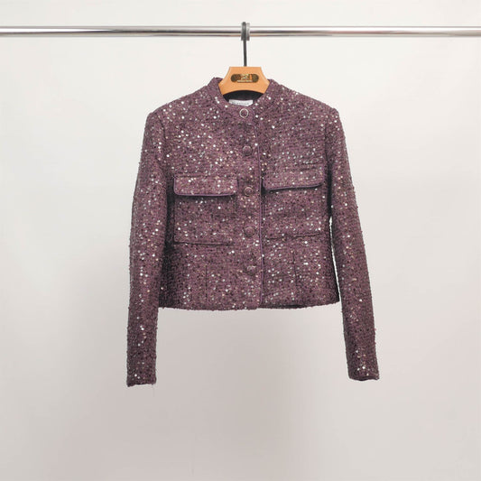 Veste courte en sequins à col officier MJ264077