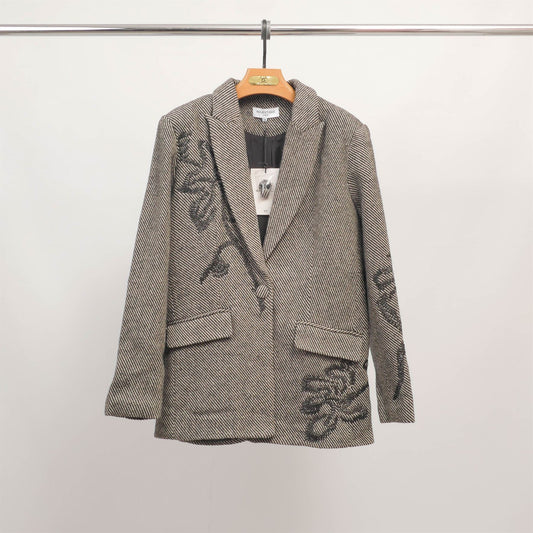 Blazer long en laine à motifs brodés MJ263409