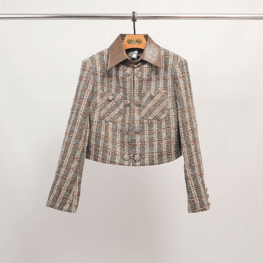 Veste courte en tweed à carreaux MJ264451