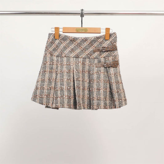 Jupe courte plissée en tweed à carreaux MJ264454