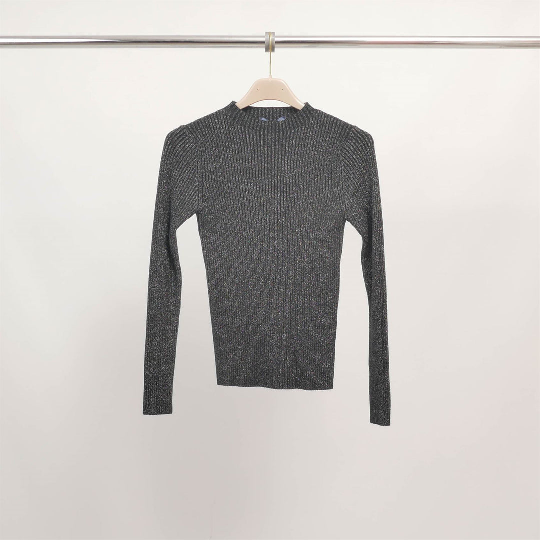 Fitted ribbed lurex knit sweater DSY9544