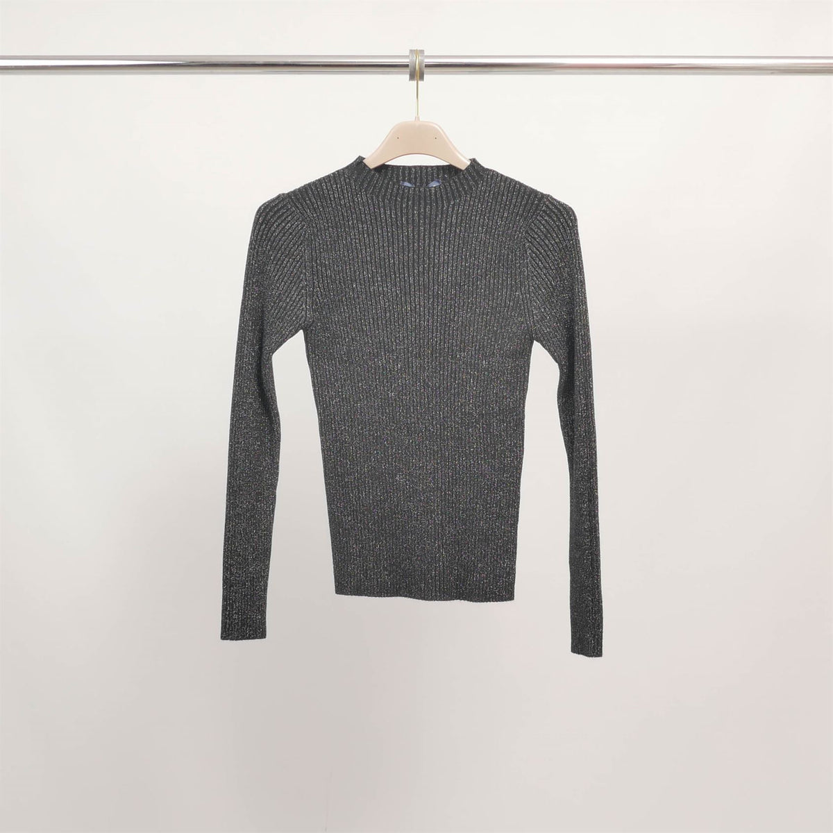 Fitted ribbed lurex knit sweater dsy9544