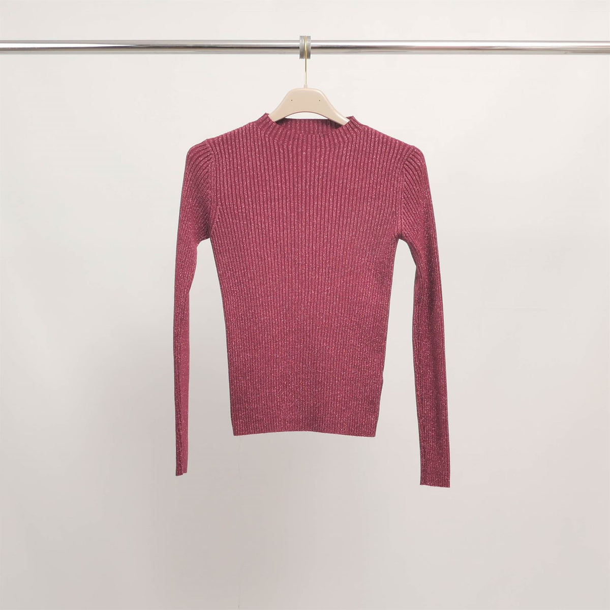 Fitted ribbed lurex knit sweater dsy9544