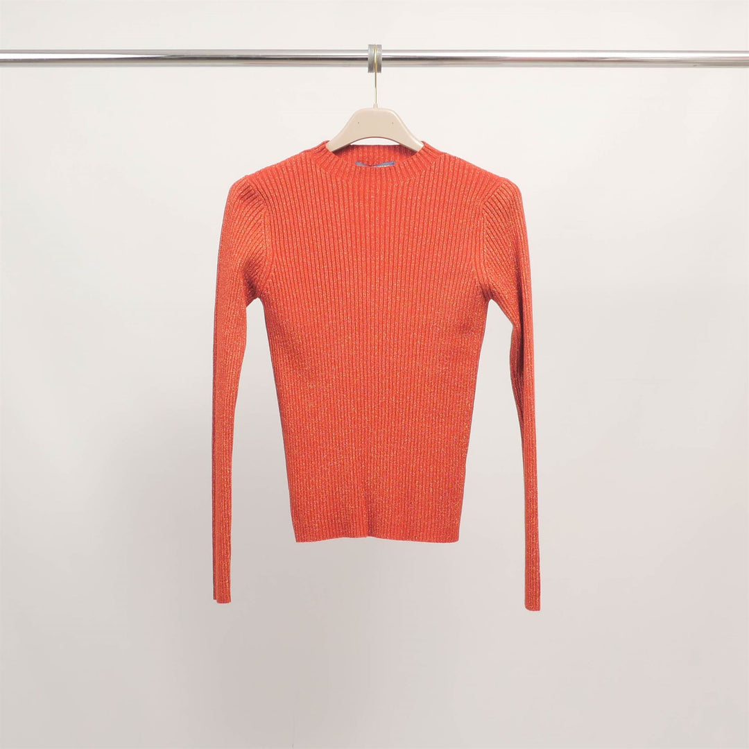 Fitted ribbed lurex knit sweater DSY9544