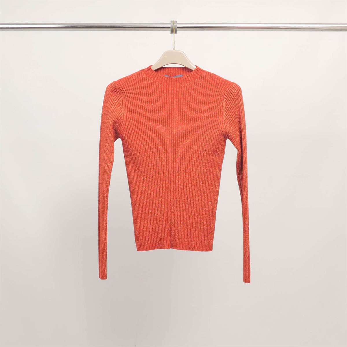 Fitted ribbed lurex knit sweater dsy9544