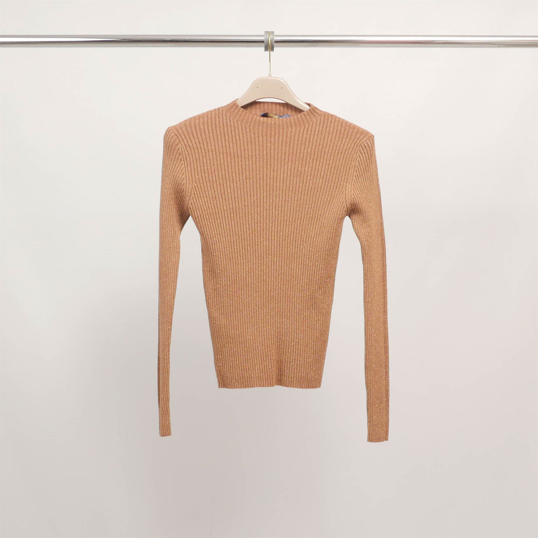 Fitted ribbed lurex knit sweater DSY9544