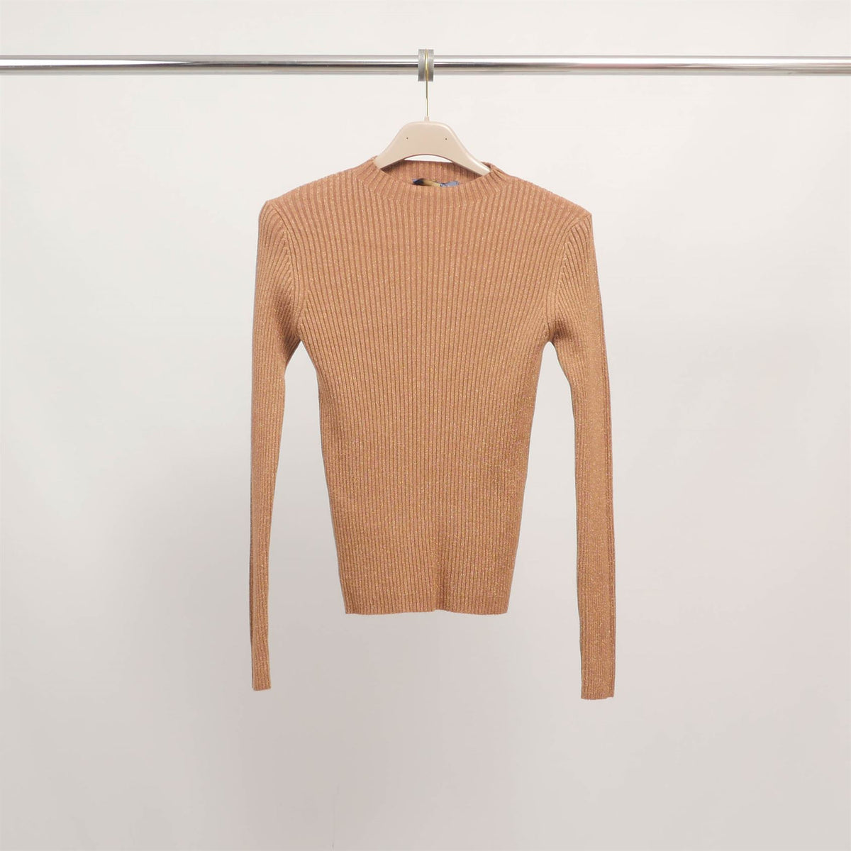 Fitted ribbed lurex knit sweater dsy9544