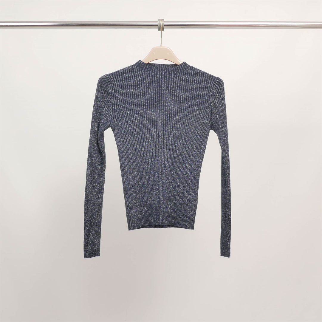 Fitted ribbed lurex knit sweater DSY9544