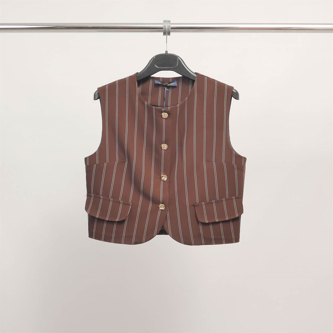 Striped button-front sleeveless vest TDM72825