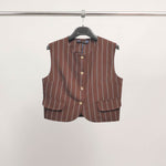 Load image into Gallery viewer, Striped button-front sleeveless vest TDM72825
