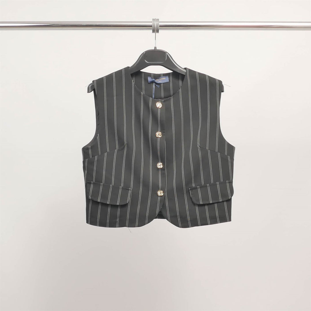 Striped button-front sleeveless vest TDM72825