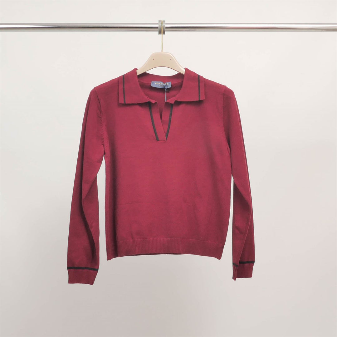 Contrasting fine knit polo neck sweater DSY9464
