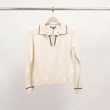 Pull col polo en maille fine contrastée DSY9464
