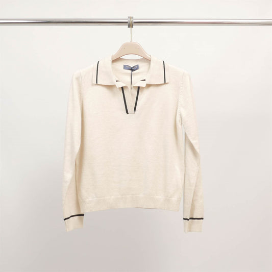 Pull col polo en maille fine contrastée DSY9464