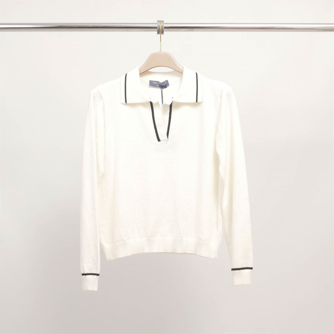 Contrasting fine knit polo neck sweater DSY9464