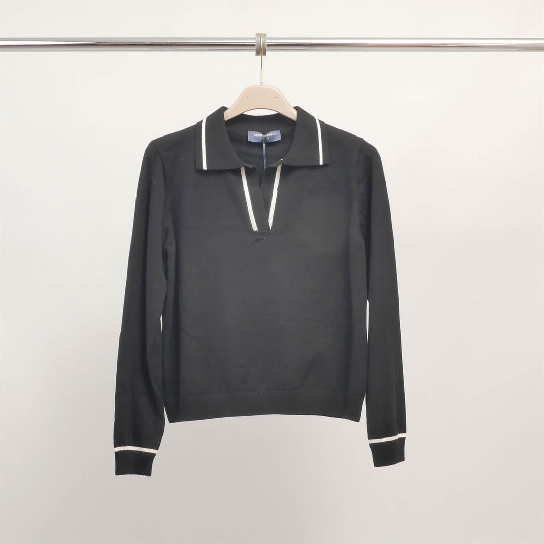 Contrasting fine knit polo neck sweater DSY9464