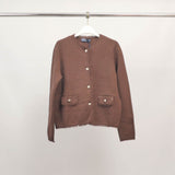 Short cardigan with mother-of-pearl buttons and frayed edges HY11057