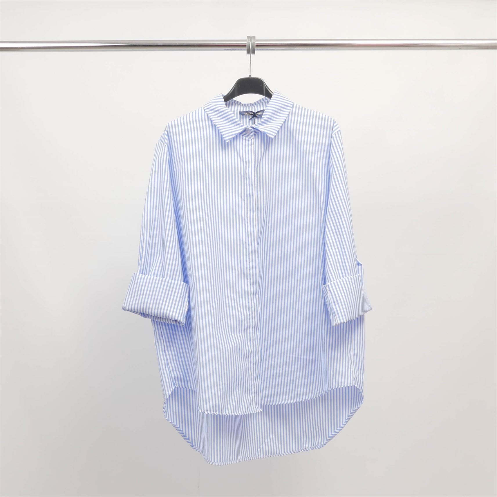 Chemise oversize rayée en coton stretch TDM50320-9