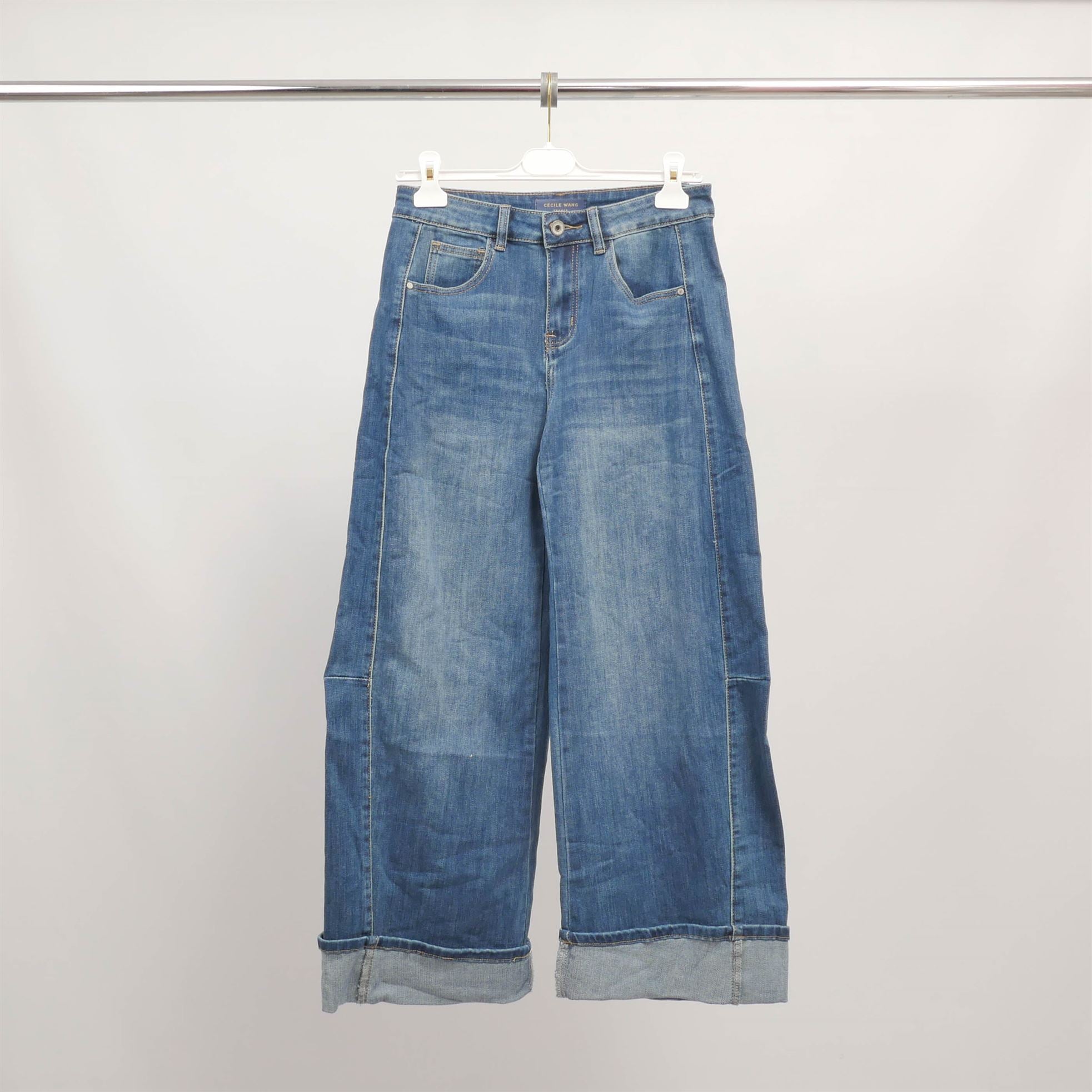 Pantalon large en denim stretch à revers SD9318